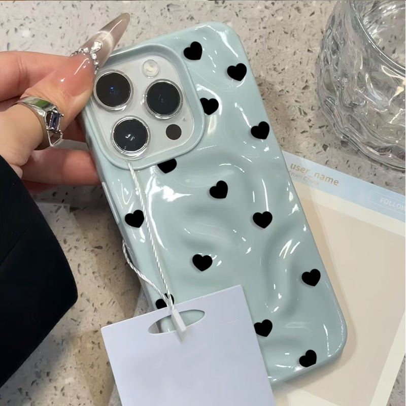 Phone Cases Cute Iphone 14 - Ästhetische Niedliche Schwarze Herzförmige Stoßfeste Handyhülle
