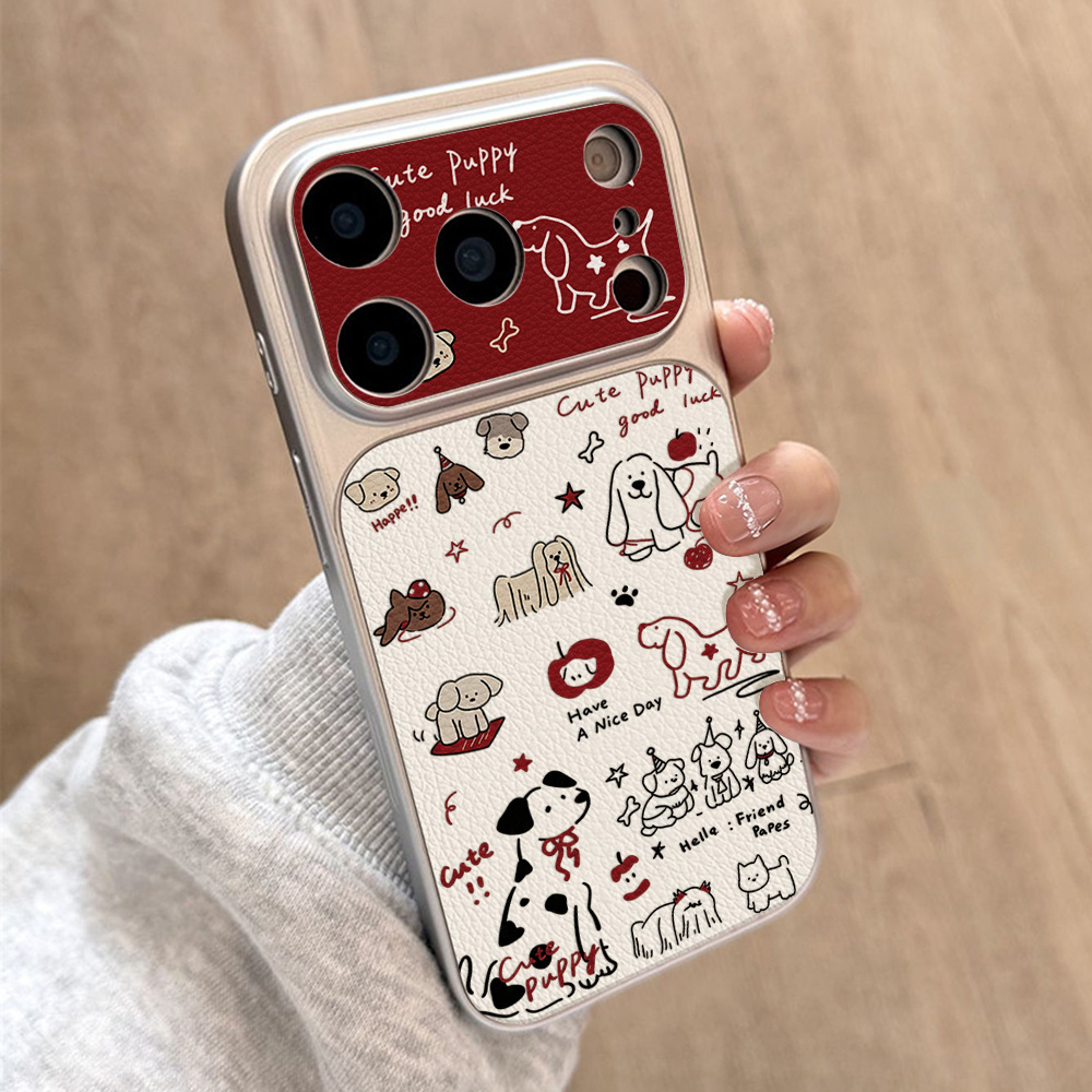 Phone Cases Leather - Niedliche Hunde-Welpen-Handyhülle aus weichem Silikonleder für
