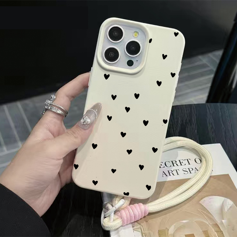 Phone Cases Leather - Schwarze Herz-Riemen-Handyhülle für iPhone 17 16