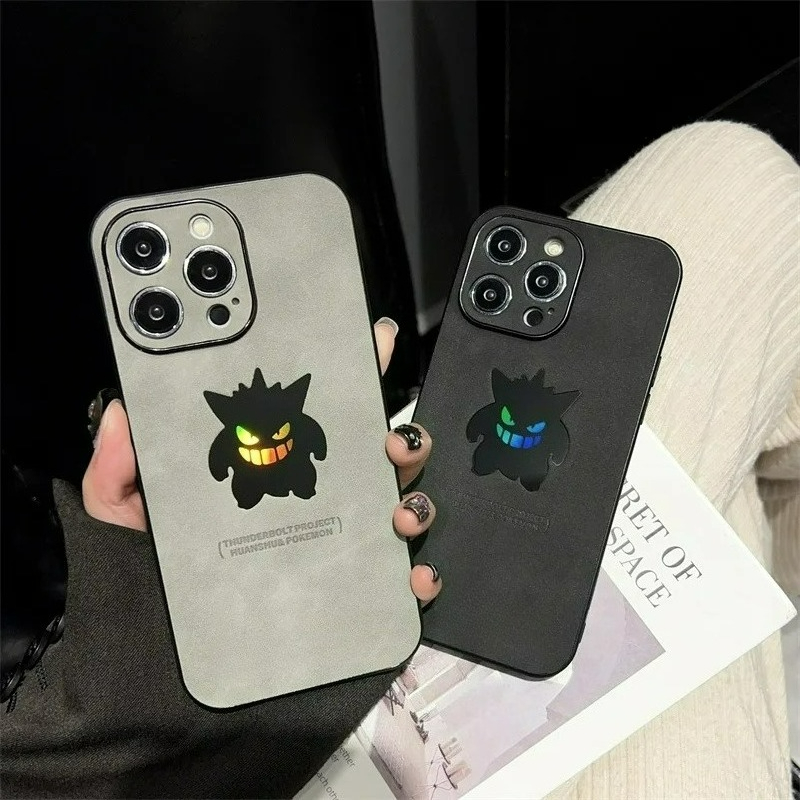 Phone Cases Leather - Cartoon Anime Gengar Leder Textur Laser