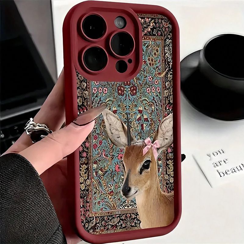 Phone Cases Red Deer - Weinroter Wandteppich-Hirschdruck-Case für iPhone 16 15