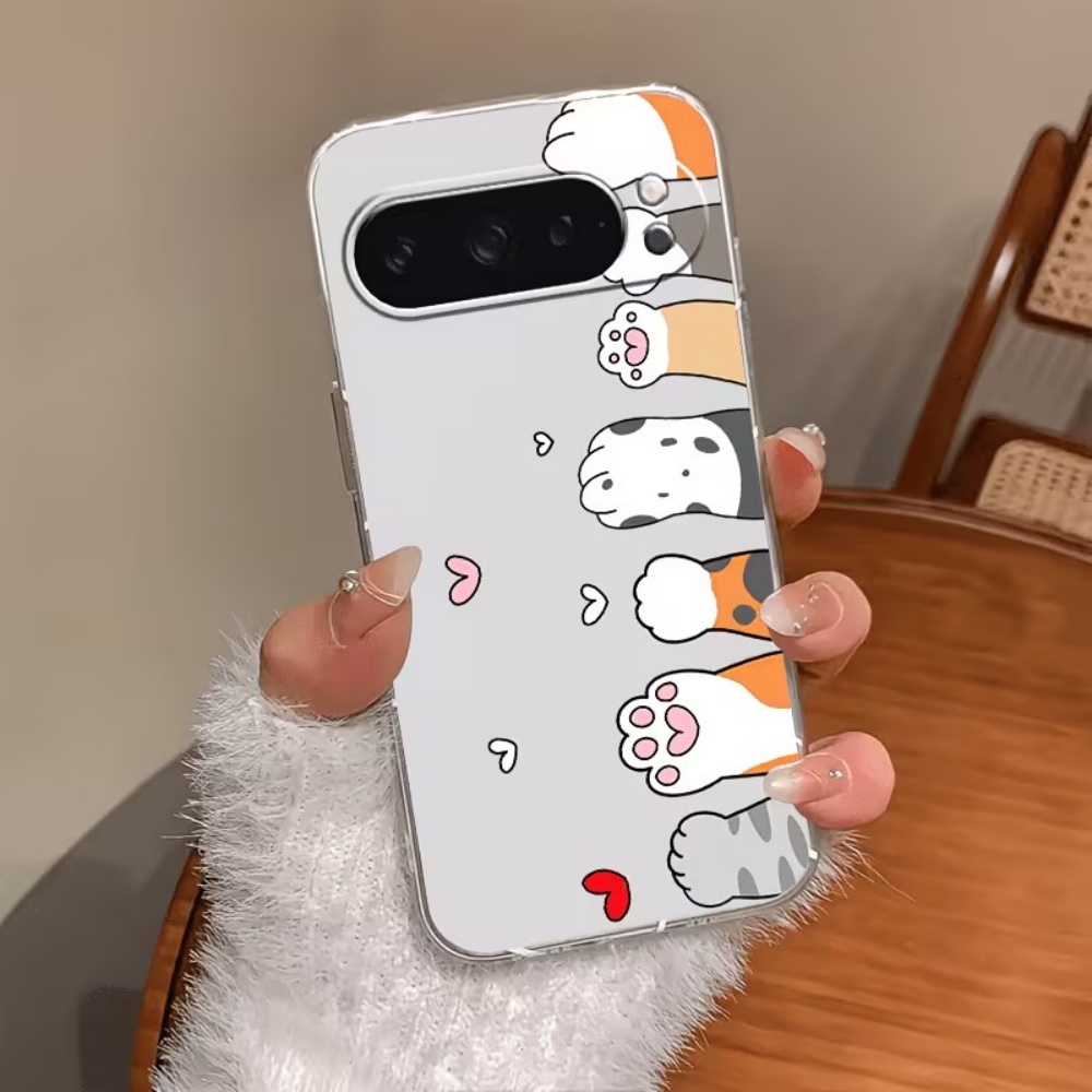 Phone Cases Google Pixel 9 - Cartoon-Katzenpfoten-Abdruck Kristallklare Silikon-Handyhülle für Google Pixel