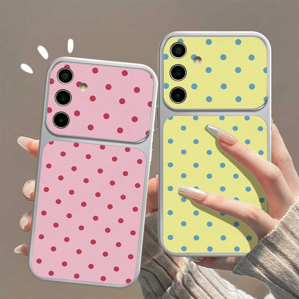 Phone Cases Leather - Bonbonfarbene Punkte Lychee Handyhülle für Samsung