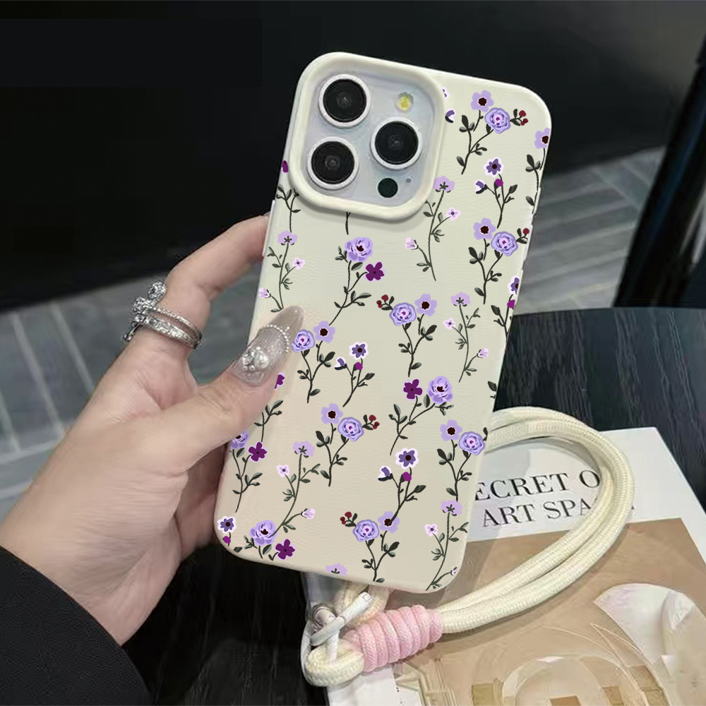 Phone Cases Leather - Dünner Ast Lila Blumenmuster Handyhülle mit