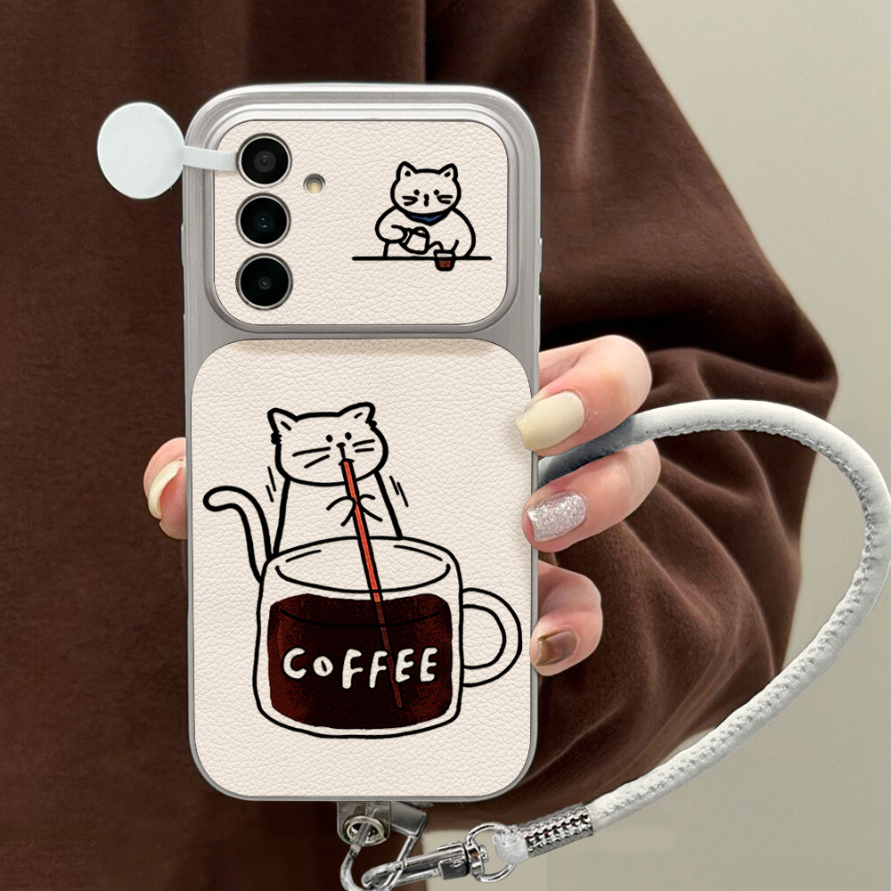 Phone Cases Leather - Kaffee-Süße-Katzen-Handyhülle für Samsung S26 S25 S24