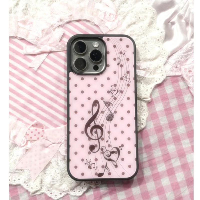Phone Cases Brown - Koreanische Ins-Handyhülle mit rosa-braunem Polka-Dot-Muster, Mädchenherz