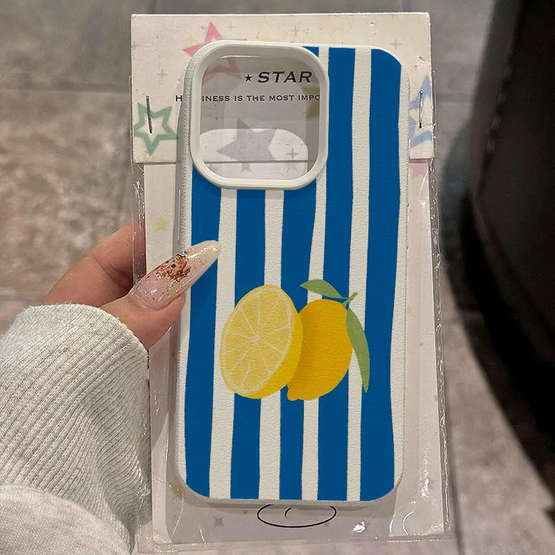Phone Cases Yellow - Gelbe zitronenblaue Streifenmuster-weiche Handyhülle für iPhone