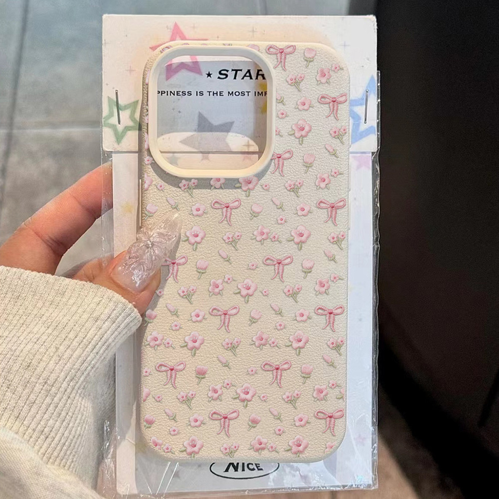 Phone Cases Leather - Niedliche Rosa Blumen Handyhülle für iPhone