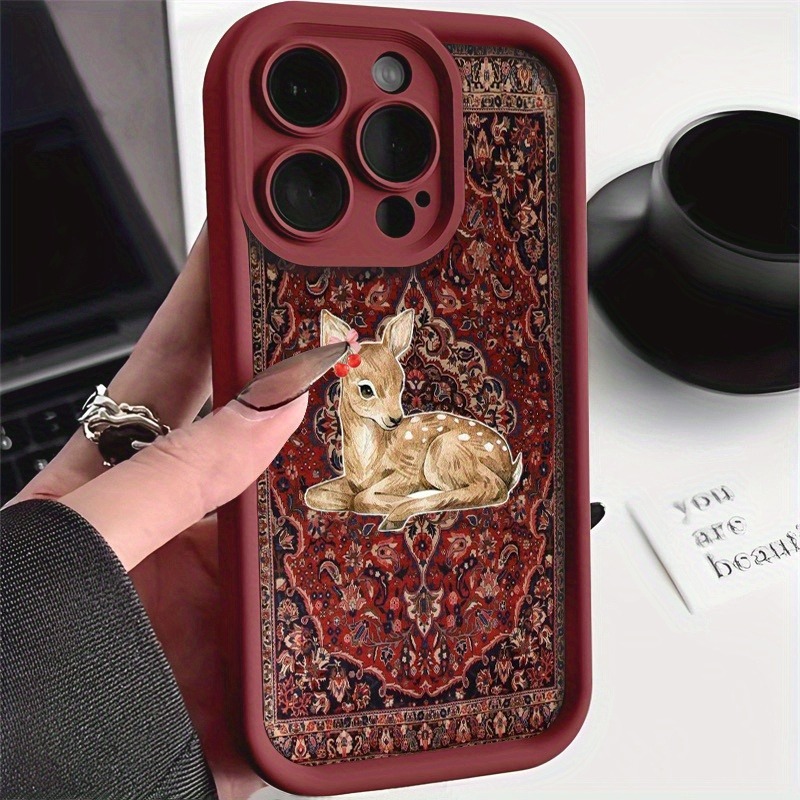 Phone Cases Red Deer - Vintage rote florale Hirschmuster High-Edge TPU