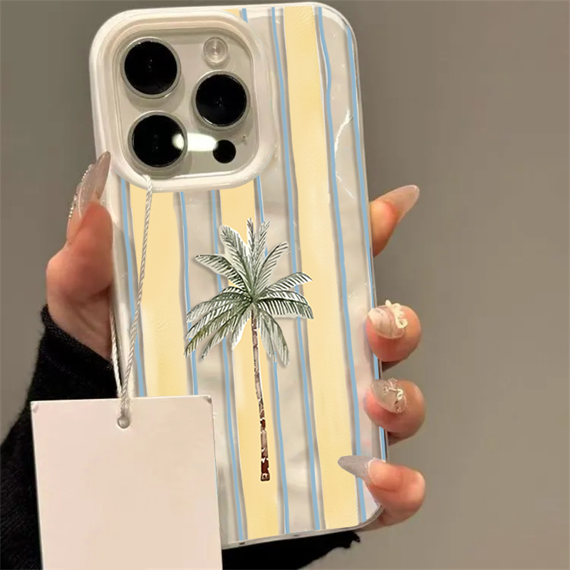 Phone Cases Cute Iphone 14 - Niedliche gestreifte Sommer-Wellen-Handyhülle mit Palmenmotiv für