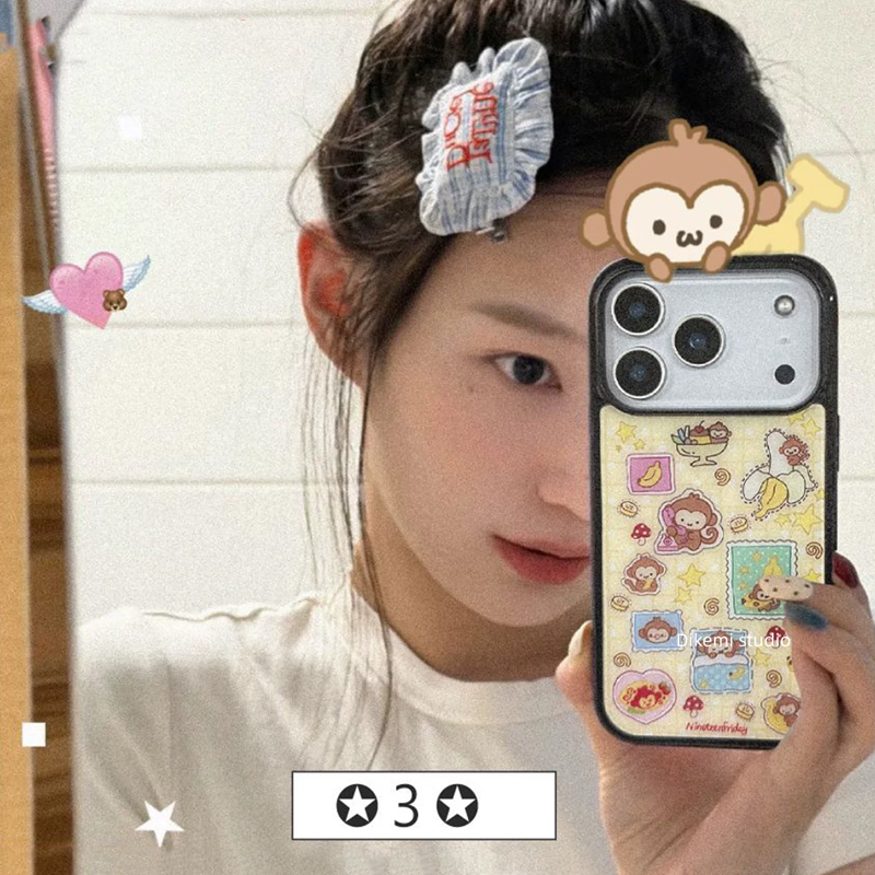 Phone Cases Yellow - Koreanische Ins Blau-Gelbe Affen-Bananen-Matte Handyhülle für