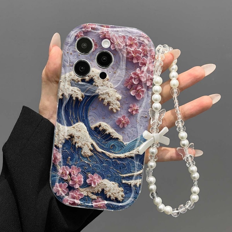 Phone Cases With Charms - Wellenförmiges Blumenmuster Kreatives Design Klare Handyhülle
