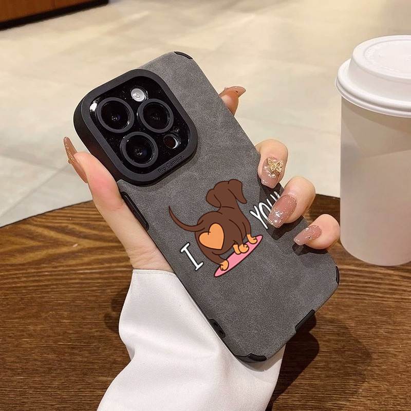 Phone Cases Leather - Niedliche Dackel-Herz-Aufdruck-Handyhülle für iPhone 11 12